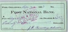 Foss Territorial Oklahoma 1903 First National Bank Check Very Scarce picture
