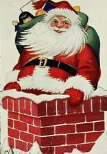C. 1910 Santa Claus Bag Toys in Chimney Embossed Postcard Made in USA picture