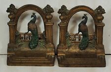 Antique Pair B&H Bradley Hubbard Peacock Cast Iron Bookends picture