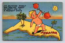 c1952 Postcard FL Florida Enoying Florida Perfect State Baby Oranges Dumbell picture