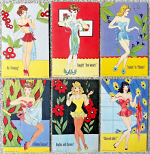 Six Linen Postcards Pinup Pin-Up Girls picture