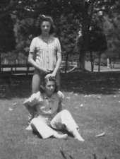 4P Photograph Portrait Young Women In Park Striped Shirts Matching 1941 picture