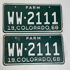 Antique Lot Pair CO Colorado Farm License Plates 1968 picture
