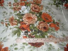 Vtg Mid Century Flowers Orange Browns Olive Satin Back Drapery Fabric 70x46#PB14 picture
