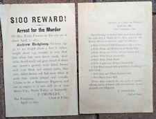 Two 1891 San Francisco police notices: $100 Reward for murderer; Stolen silks picture