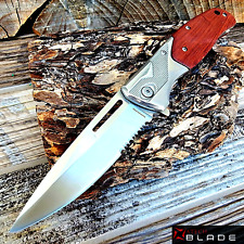 9” Tactical Spring Assisted Red Wood Handle OPEN Folding Blade POCKET Knife picture