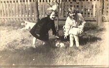EASTER BASKET antique real photo postcard rppc FARM EGGS c1910 little girls picture