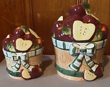 1999 Young's Apple Basket Green Bow Kitchen Canister Set With 3D Lids picture