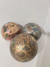 OLD Lot 3 Porcelain Glass Globe Balls Decorative Stamps Of The World Victorian picture