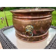 Antique 19th Century Copper Cauldron Log Bin Brass Lion Handles c.1860 picture