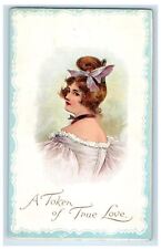 c1905 Pretty Victorian Girl Pony Ribbon Curly Hair Unposted Antique Postcard picture