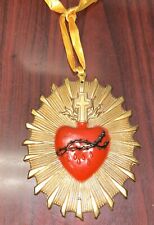 Vintage Sacred Heart Brass Funeral Medallion,  heavy Bleeding Heart  picture