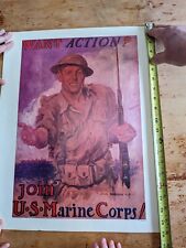 Want Action Join The Marines WWII Recruiting Poster Vietnam Era Reissue  Flagg picture