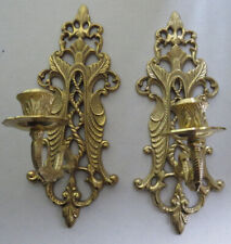 Pair of Larrge Vintage Ornate Brass Wall Sconces  Candle Holder 13x5