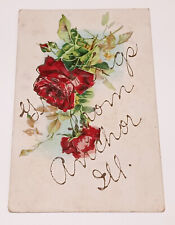 Anchor Illinois IL Greeting Postcard Glitter Writing Rose Flowers picture