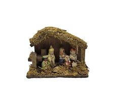 Vintage Small Wood Porcelain Figurines Manger Nativity Scene Christmas Set  picture