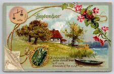 Birthday Sentiment September Sapphire Morning Glory Tuck Series Postcard R26 picture