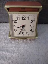 Vintage Westclox Travel Alarm Clock Folding Hard Case Wind Up Glow Arms Working picture