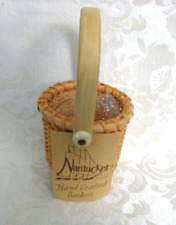 Nantucket Hand Crafted Basket Small Size with Handle and Glass Holder Inside NWT picture