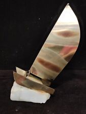 VINTAGE MID CENTURY BRASS SAILBOAT STONE SCULPTURE SIGNED picture