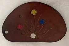 Vintage 70s Hand Tooled hand made Leather Keychain Flowers Floral Fob picture