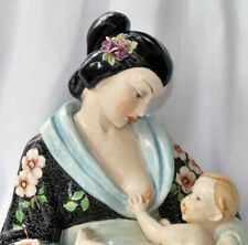 Antique Italian Artist V B Bertolotti Large Geisha w Baby Figurine Sculpture picture
