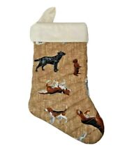 Homemade Dog Christmas Stocking Off White Quilted Hound Black Lab Dachshund  picture