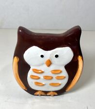 Vintage Owl Planter Vase Orange Brown MCM 3 inch Diameter Holder picture