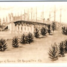 c1930s St Augustine Bridge of Lions RPPC Edith A Lowell Painting Real Photo A99 picture