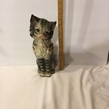 Vintage Ceramic Blue Gray Tabby Tiger Cat Brown Eyes Japan  14” Tall picture