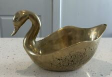 Vintage Solid Brass Swan Planter Bowl Medium 6x9” picture