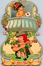 Vintage Valentines card stand up Romeo and Juliette guitar picture