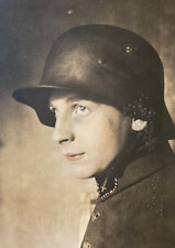 POST WW1 GERMAN YOUNG STAHLHELM LEAGUE MEMBER w/HELMET PHOTO POSTCARD RPPC 1923 picture