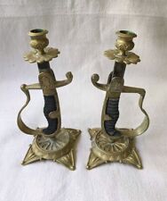 Pair Of Antique Imperial German WW1 Officers Sword Hilt Candlesticks picture