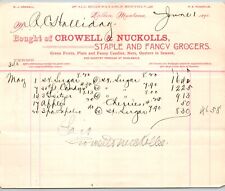 Dillon MT Crowell & Nuckolls June 1890 Billhead Fancy Groceries R.C. Halliday* picture
