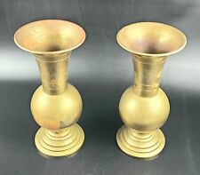 Antique  -Pair - Brass Vases with Etched IHS and Alter Cross Signs/Symbols picture