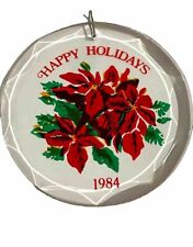 Vintage 80s Christmas Ornament Poinsettia Clear Acrylic Red Green Signed picture