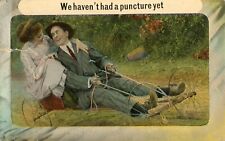 1911 Antique Postcard - We haven’t had a puncture yet - ROMANCE - HUMOR - LOVE picture