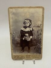 Antique Real Photo Little Girl With Basket of Flowers Photograph 2 1/2