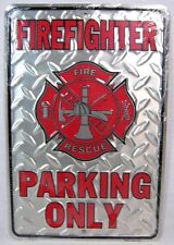 Firefighter Parking Only Aluminum Sign Novelty Rescue Fire Dept Station Fireman picture