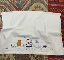 Vintage Embroidery Linen Dresser Scarf Runner 1950S Baby picture
