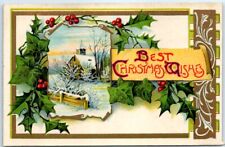 Postcard - Best Christmas Wishes with Mistletoe Art Print picture