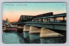Boston MA-Massachusetts, Charlestown River Bridge, Antique Vintage Postcard picture