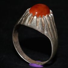 Antique Old Vintage Silver Ring with Natural Carnelian Hakik Stone Bezel picture
