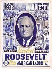 Vintage fridge magnet Vote for Roosevelt tin back laminated 2.5x3.5