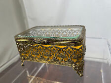 Matson Vintage Jewelry Casket Dresser Box Ormolu-Gold Glass Hollywood Regency picture