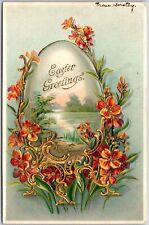 1908 Easter Greetings Flowers Landscape Nature Posted Postcard picture