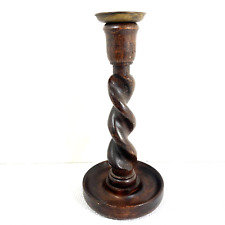 Antique Barley Twist Candlestick English Oak with Brass Candle Cup Single picture