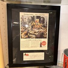 Coca Cola Vintage Ad 1944 Plus Signed Coke Company Check 1943 Framed Nice 1/1 picture
