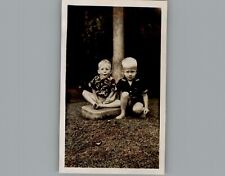 Antique 1940's 2 Boys Sitting Outside - Black & White Photography Photos picture